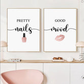 TPFLiving Luxus Poster Leinwand - Great Day / Good mood / Pretty nails - Schwarz, Weiß, Pink, Rosa - 13 verschiedene Größen - OHNE Rahmen - Modell A